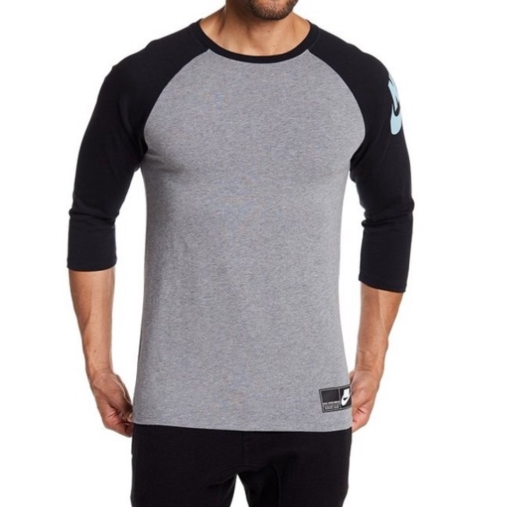 Nike Black Gray Heavyweight Raglan Baseball Style Tee Large Cotton